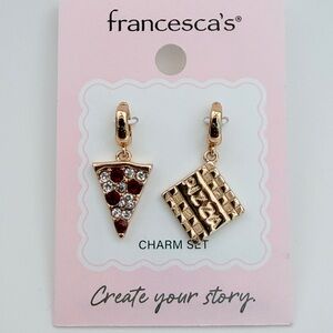 Francesca’s Charm Bar Rhinestone Pizza Slice + Pizza Box Gold Charm Set | NEW